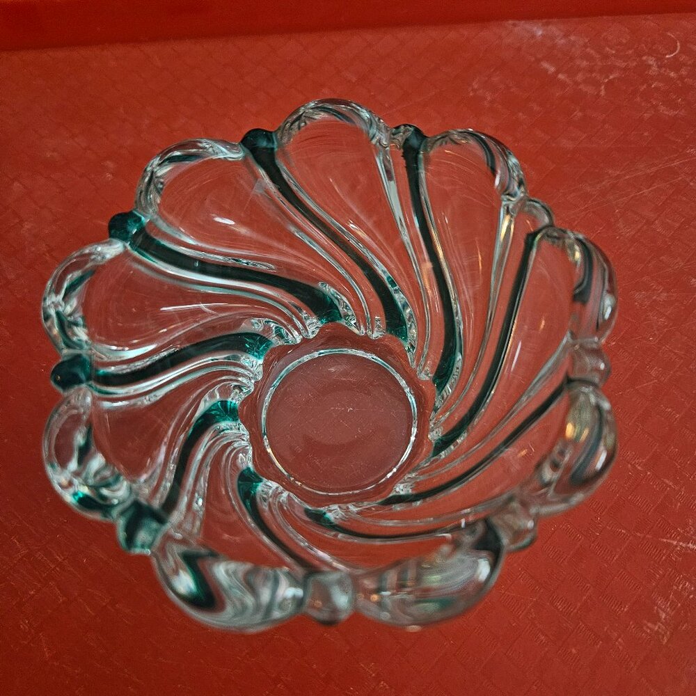 vintage Mikasa peppermint swirl green glass candy dish in green striped glass